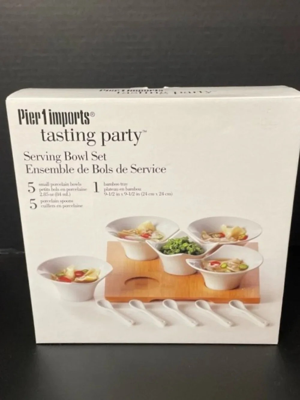 Pier 1 Imports‎ Tasting Party Serving Bowl Set Bowls Spoons Bamboo Tray